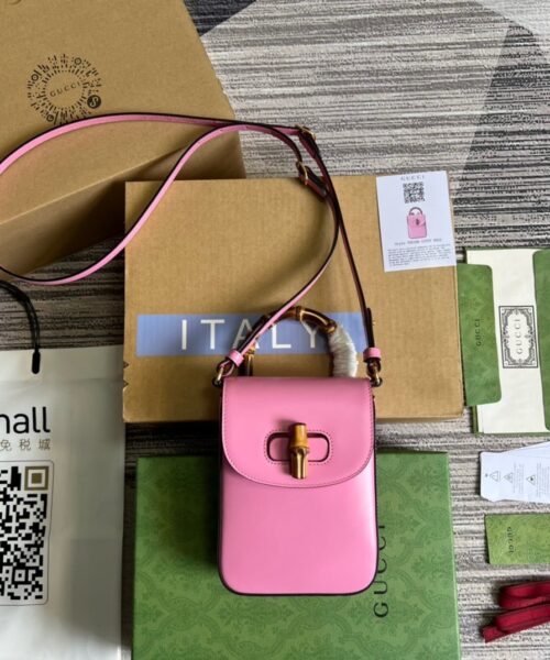 1:1 Replica Gucci Bamboo Mini Handbag Pink For Women, Women's Bags 6.2in/16cm GG 702106 UZY0T 5814