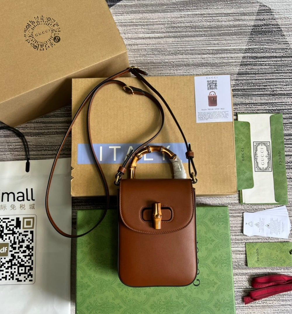 1:1 Replica Gucci Bamboo Mini Handbag Red For Women, Women's Bags 6.2in/16cm GG