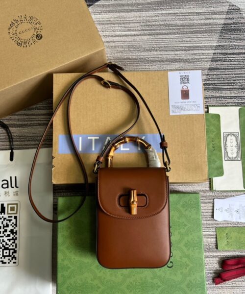 1:1 Replica Gucci Bamboo Mini Handbag Red For Women, Women's Bags 6.2in/16cm GG