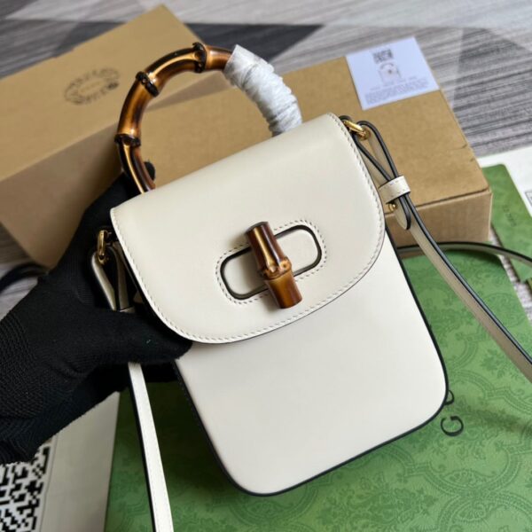 1:1 Replica Gucci Bamboo Mini Handbag White For Women, Women's Bags 6.2in/16cm GG 702106 UZY0T 9022