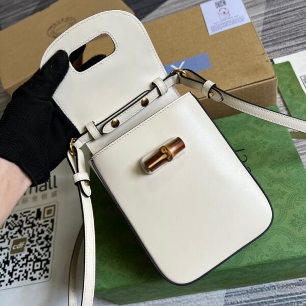 1:1 Replica Gucci Bamboo Mini Handbag White For Women, Women's Bags 6.2in/16cm GG 702106 UZY0T 9022