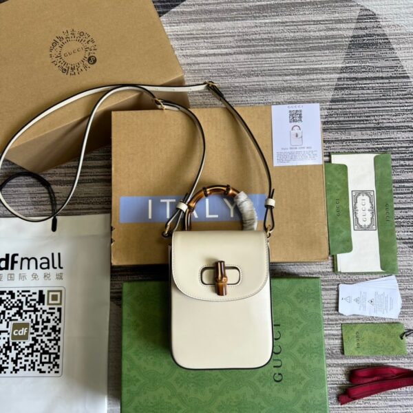 1:1 Replica Gucci Bamboo Mini Handbag White For Women, Women's Bags 6.2in/16cm GG 702106 UZY0T 9022