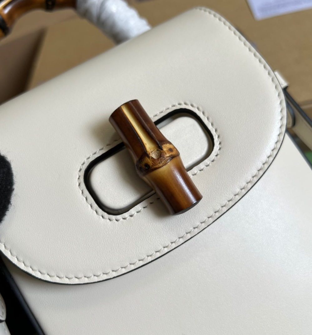 1:1 Replica Gucci Bamboo Mini Handbag White For Women, Women's Bags 6.2in/16cm GG 702106 UZY0T 9022
