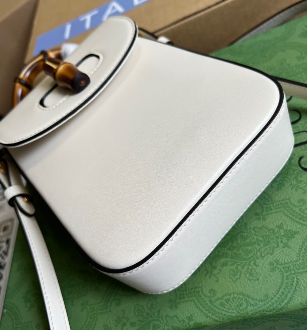 1:1 Replica Gucci Bamboo Mini Handbag White For Women, Women's Bags 6.2in/16cm GG 702106 UZY0T 9022