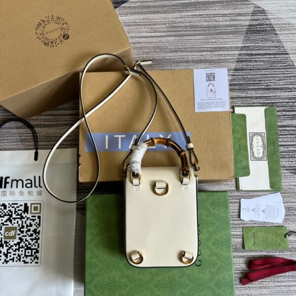 1:1 Replica Gucci Bamboo Mini Handbag White For Women, Women's Bags 6.2in/16cm GG 702106 UZY0T 9022