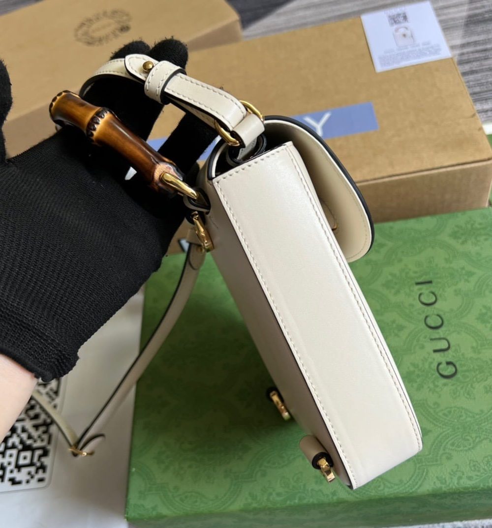 1:1 Replica Gucci Bamboo Mini Handbag White For Women, Women's Bags 6.2in/16cm GG 702106 UZY0T 9022