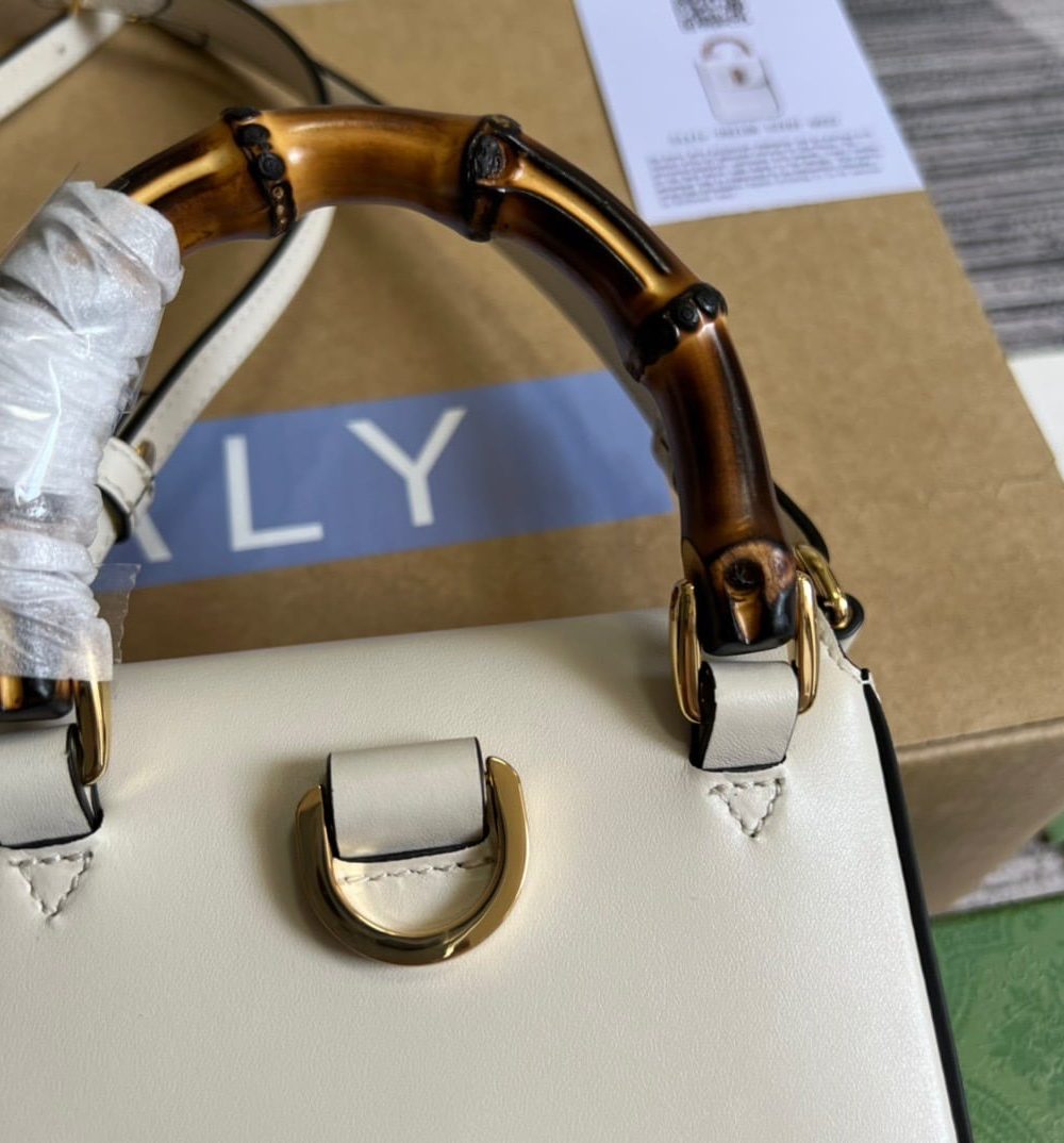 1:1 Replica Gucci Bamboo Mini Handbag White For Women, Women's Bags 6.2in/16cm GG 702106 UZY0T 9022