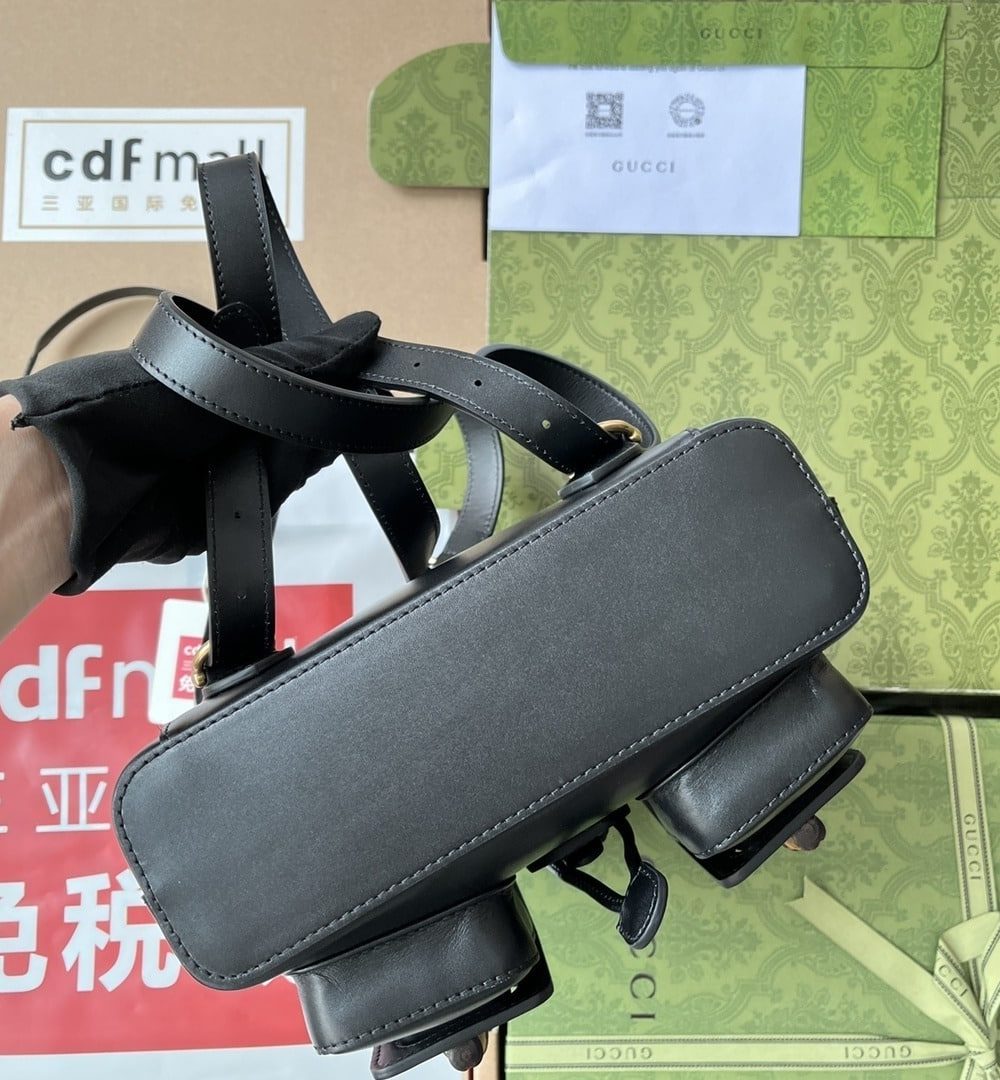 1:1 Replica Gucci Bamboo Small Backpack Black For Women, Women's Bags 8.6in/22cm GG ‎702101 UZY0T 1000