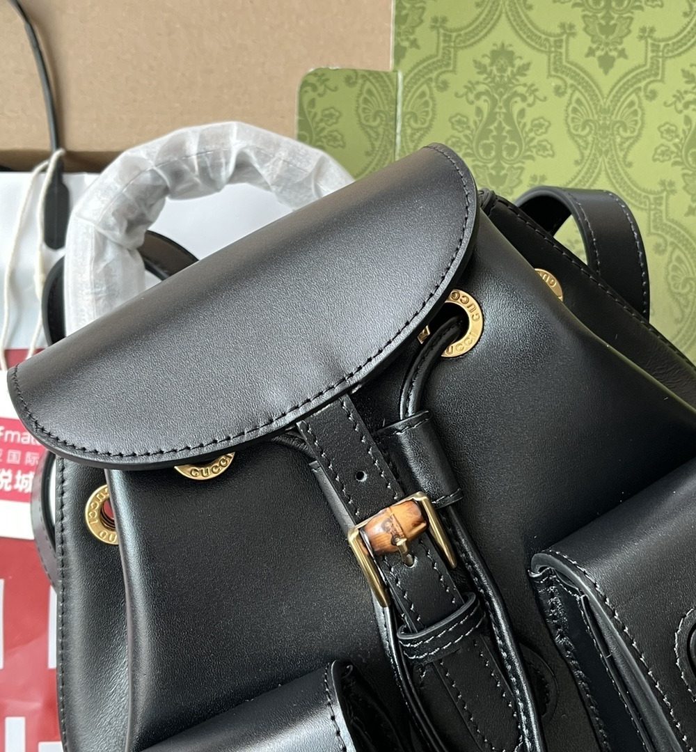 1:1 Replica Gucci Bamboo Small Backpack Black For Women, Women's Bags 8.6in/22cm GG ‎702101 UZY0T 1000