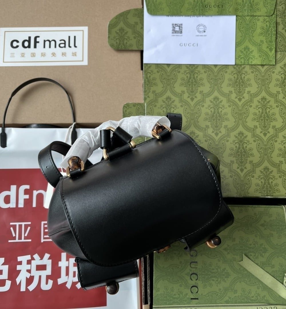 1:1 Replica Gucci Bamboo Small Backpack Black For Women, Women's Bags 8.6in/22cm GG ‎702101 UZY0T 1000