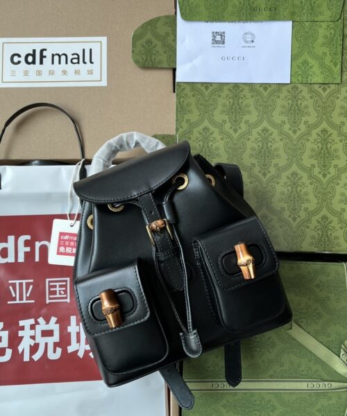 1:1 Replica Gucci Bamboo Small Backpack Black For Women, Women's Bags 8.6in/22cm GG ‎702101 UZY0T 1000