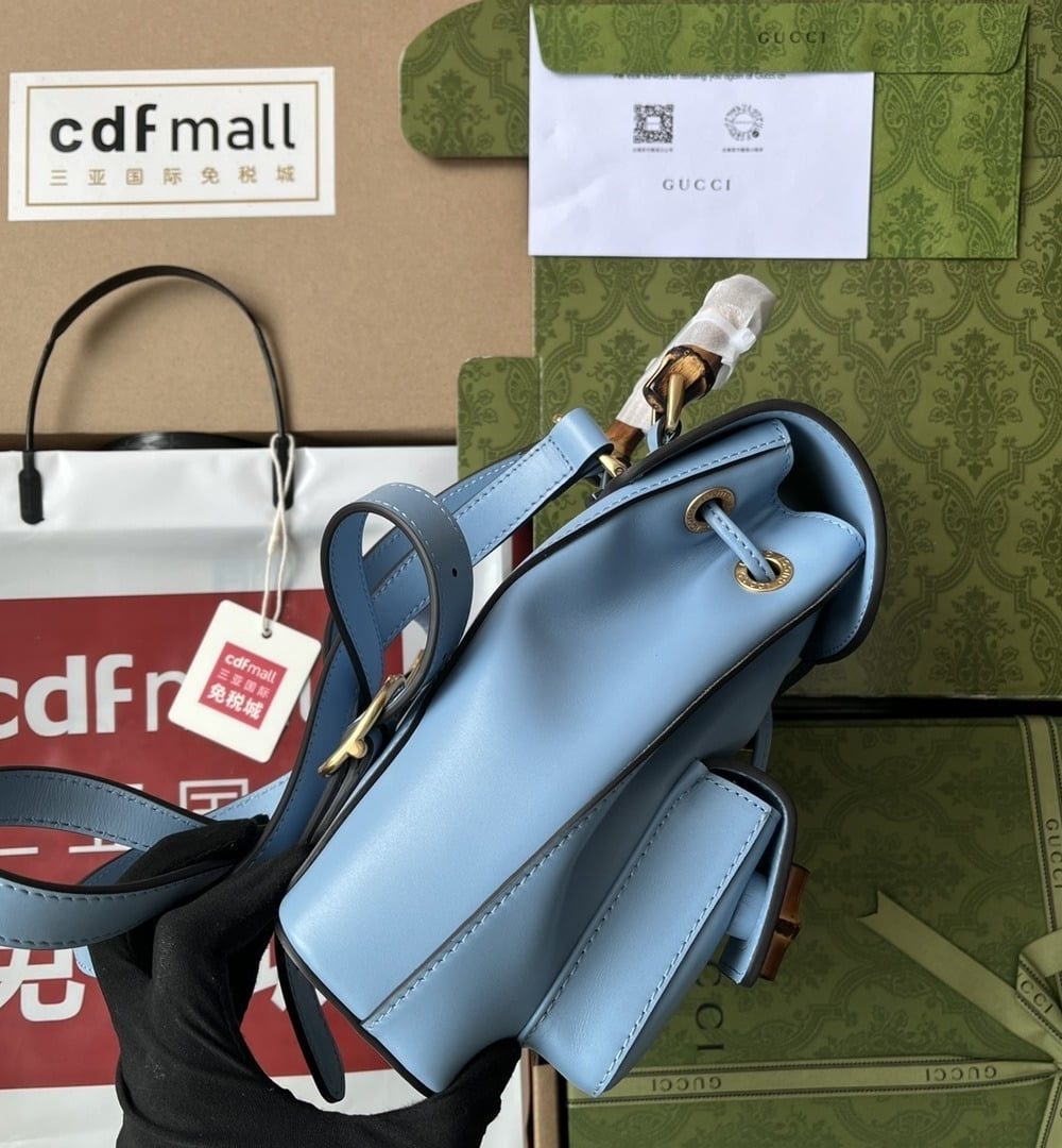1:1 Replica Gucci Bamboo Small Backpack Blue For Women, Women's Bags 8.6in/22cm GG ‎‎702101 UZY0T 4338