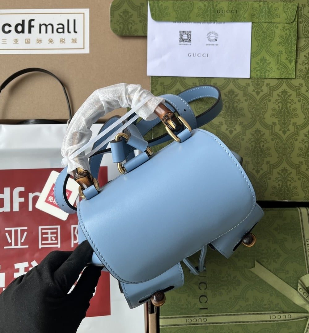 1:1 Replica Gucci Bamboo Small Backpack Blue For Women, Women's Bags 8.6in/22cm GG ‎‎702101 UZY0T 4338