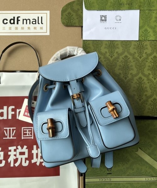 1:1 Replica Gucci Bamboo Small Backpack Blue For Women, Women's Bags 8.6in/22cm GG ‎‎702101 UZY0T 4338