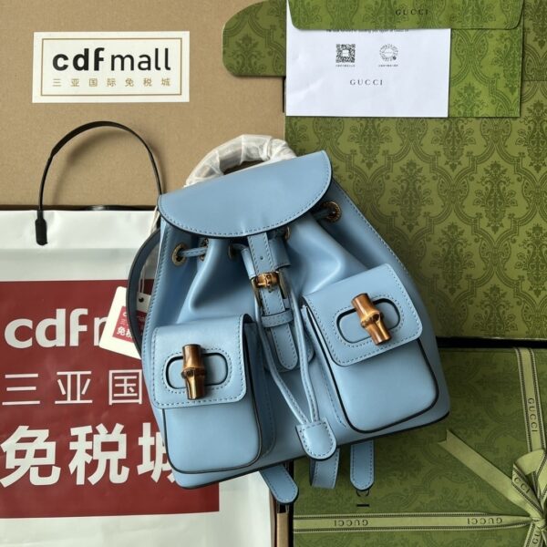 1:1 Replica Gucci Bamboo Small Backpack Blue For Women, Women's Bags 8.6in/22cm GG ‎‎702101 UZY0T 4338