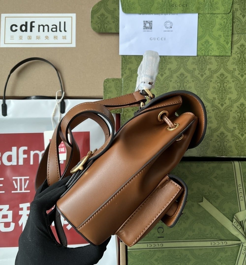 1:1 Replica Gucci Bamboo Small Backpack Brown For Women, Women's Bags 8.6in/22cm GG ‎‎702101 UZY0T 2535