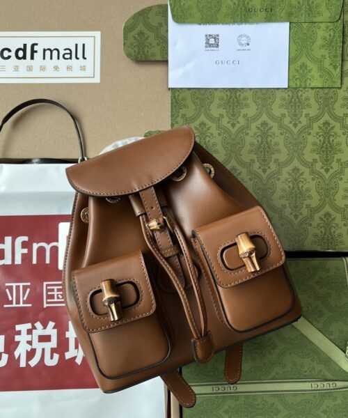 1:1 Replica Gucci Bamboo Small Backpack Brown For Women, Women's Bags 8.6in/22cm GG ‎‎702101 UZY0T 2535