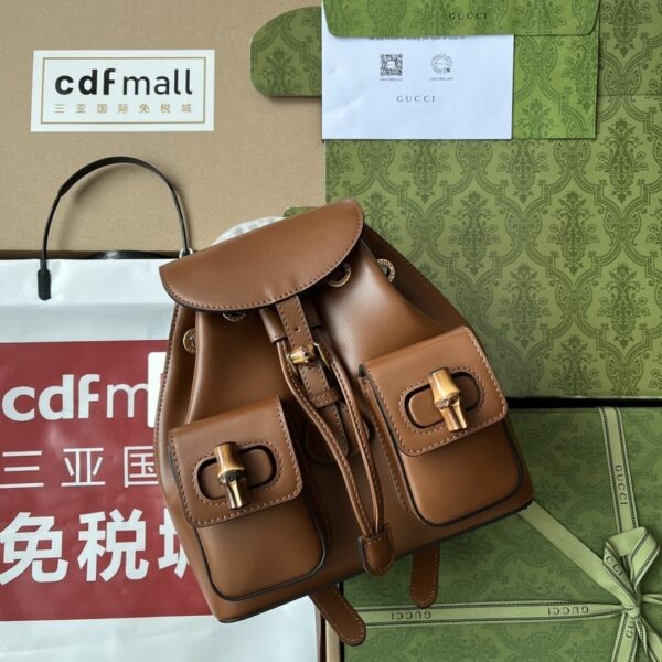 1:1 Replica Gucci Bamboo Small Backpack Brown For Women, Women's Bags 8.6in/22cm GG ‎‎702101 UZY0T 2535
