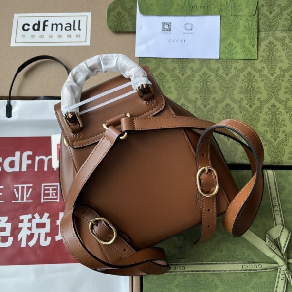 1:1 Replica Gucci Bamboo Small Backpack Brown For Women, Women's Bags 8.6in/22cm GG ‎‎702101 UZY0T 2535