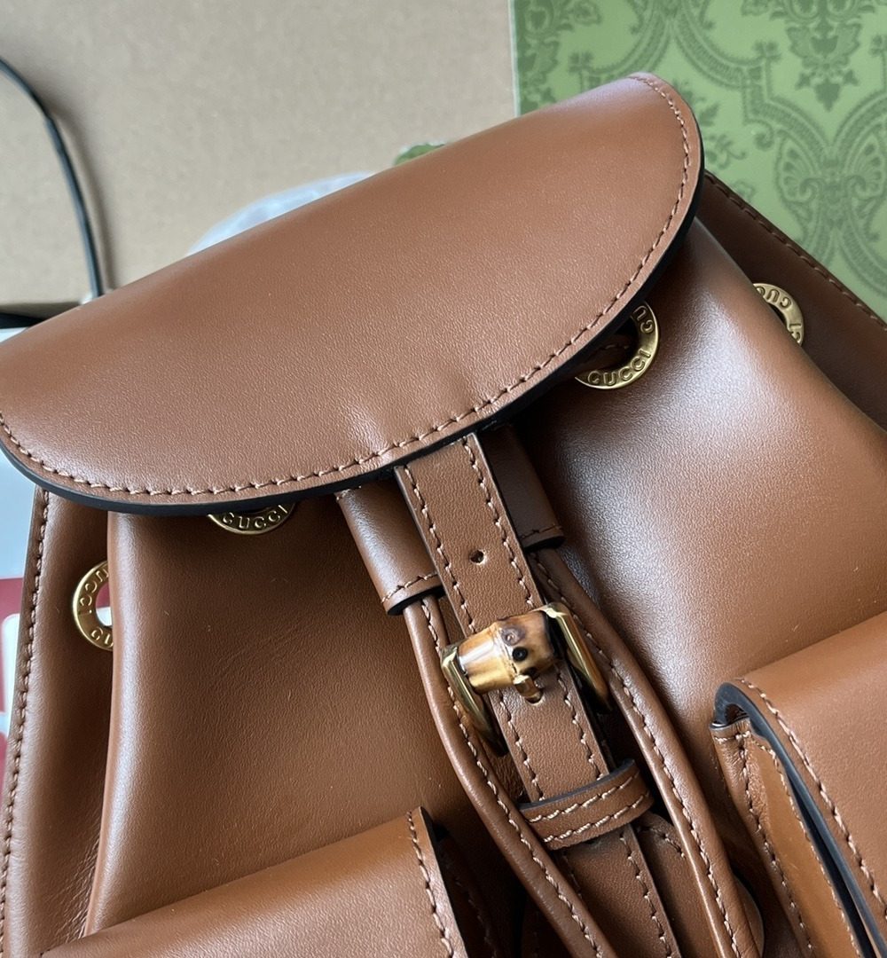 1:1 Replica Gucci Bamboo Small Backpack Brown For Women, Women's Bags 8.6in/22cm GG ‎‎702101 UZY0T 2535