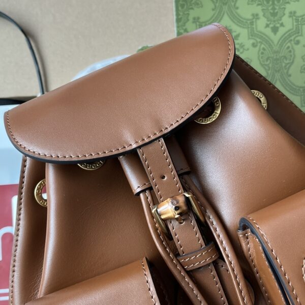 1:1 Replica Gucci Bamboo Small Backpack Brown For Women, Women's Bags 8.6in/22cm GG ‎‎702101 UZY0T 2535
