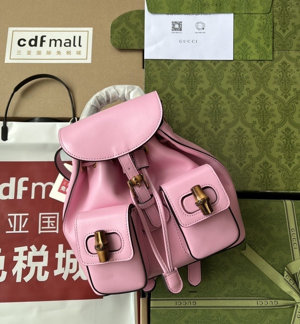 1:1 Replica Gucci Bamboo Small Backpack Pink For Women, Women's Bags 8.6in/22cm GG 702101 UZY0T 5814