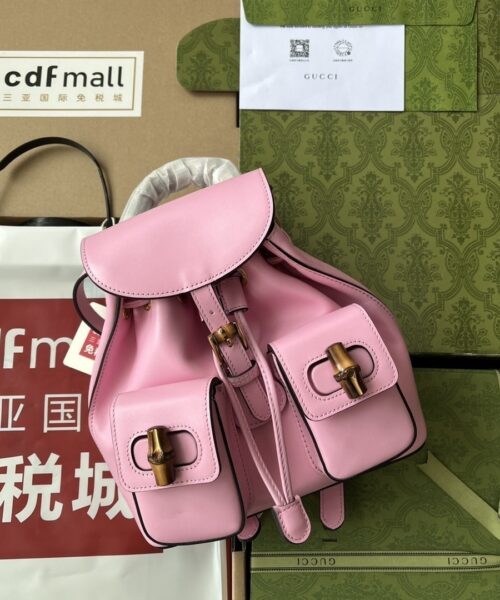 1:1 Replica Gucci Bamboo Small Backpack Pink For Women, Women's Bags 8.6in/22cm GG ‎‎702101 UZY0T 5814