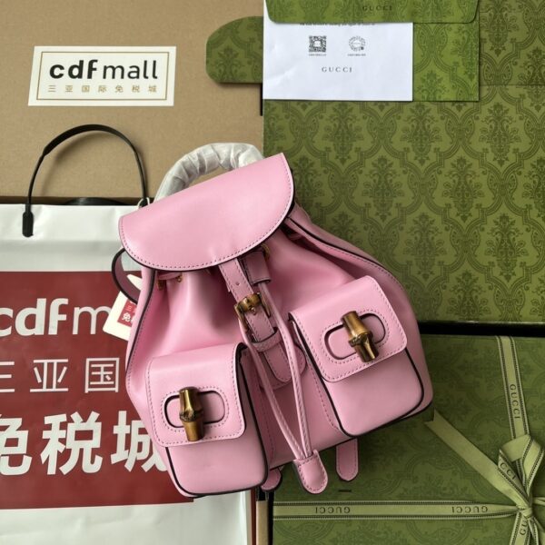 1:1 Replica Gucci Bamboo Small Backpack Pink For Women, Women's Bags 8.6in/22cm GG ‎‎702101 UZY0T 5814