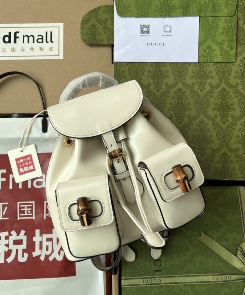 1:1 Replica Gucci Bamboo Small Backpack White For Women, Women's Bags 8.6in/22cm GG ‎‎702101 UZY0T 9022