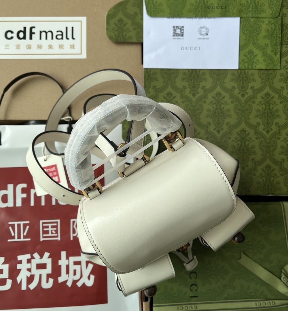 1:1 Replica Gucci Bamboo Small Backpack White For Women, Women's Bags 8.6in/22cm GG ‎‎702101 UZY0T 9022