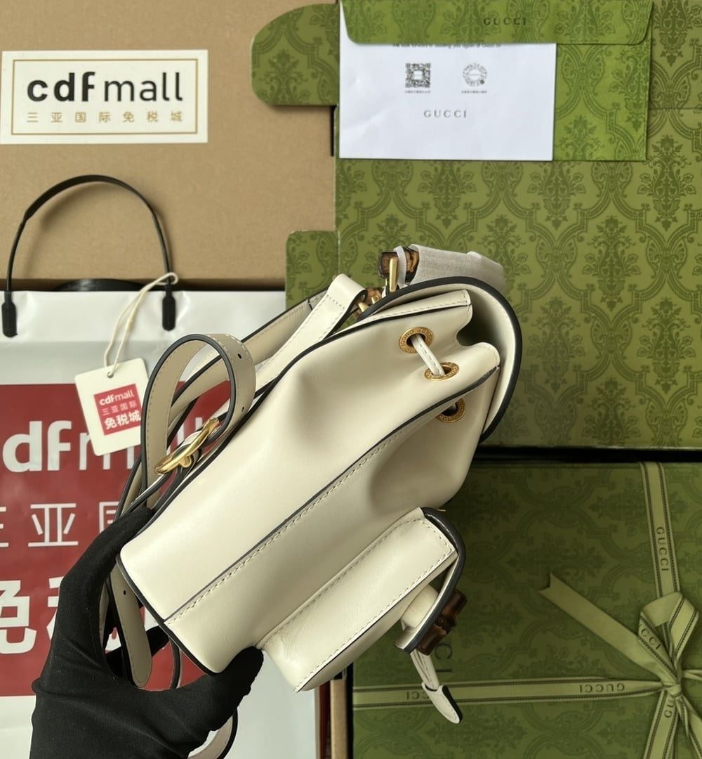 1:1 Replica Gucci Bamboo Small Backpack White For Women, Women's Bags 8.6in/22cm GG ‎‎702101 UZY0T 9022