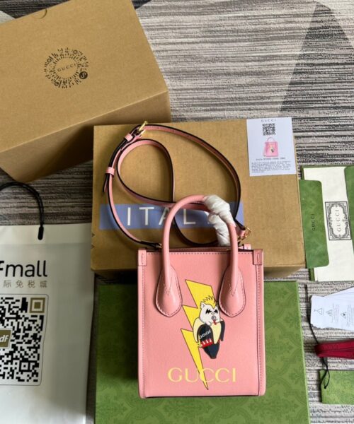 1:1 Replica Gucci Bananya Print Mini Tote Bag Pink For Women, Women's Bags 7.9in/20cm GG 671623 U5XAG 5964