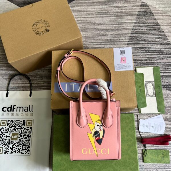 1:1 Replica Gucci Bananya Print Mini Tote Bag Pink For Women, Women's Bags 7.9in/20cm GG 671623 U5XAG 5964