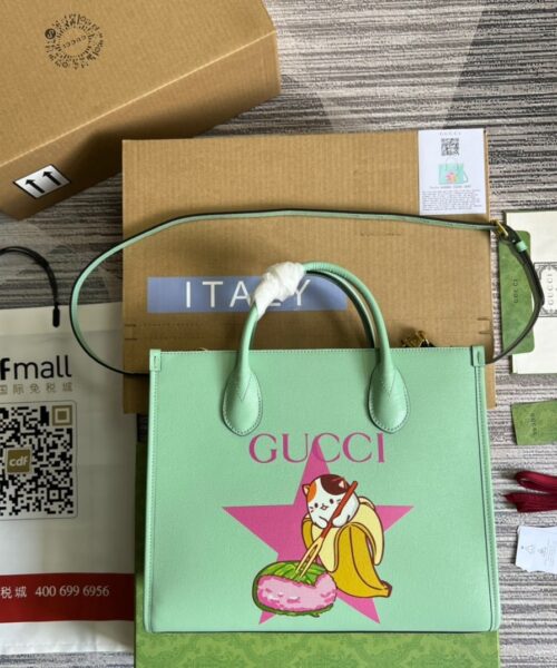 1:1 Replica Gucci Bananya Print Small Tote Green For Women, Women's Bags 12.2in/31cm GG 659983 U22AG 3067