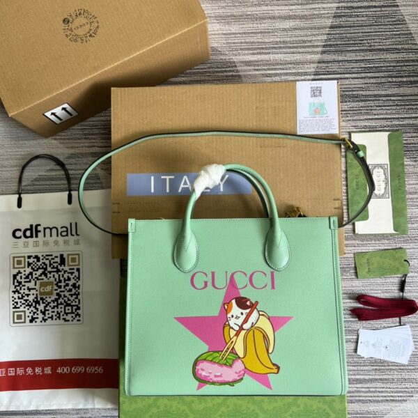 1:1 Replica Gucci Bananya Print Small Tote Green For Women, Women's Bags 12.2in/31cm GG 659983 U22AG 3067