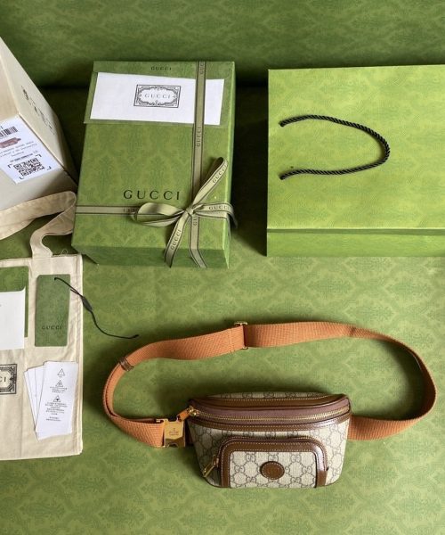 1:1 Replica Gucci Belt Bag With Interlocking G Beige And Ebony GG Supreme Canvas For Women 9in/23cm 682933 92THG 8563
