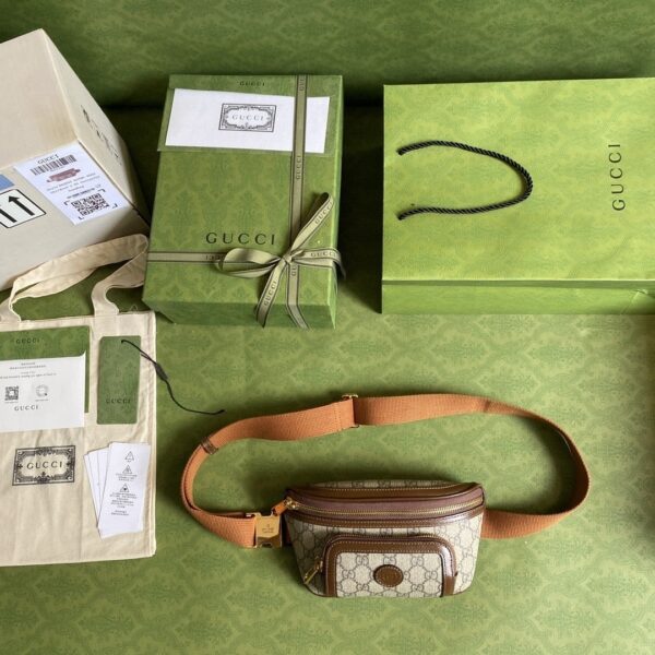 1:1 Replica Gucci Belt Bag With Interlocking G Beige And Ebony GG Supreme Canvas For Women 9in/23cm 682933 92THG 8563