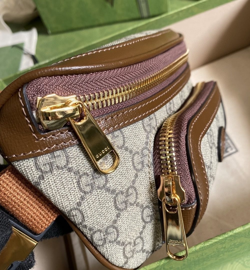1:1 Replica Gucci Belt Bag With Interlocking G Beige And Ebony GG Supreme Canvas For Women 9in/23cm 682933 92THG 8563
