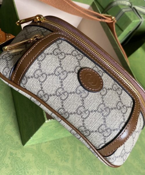 1:1 Replica Gucci Belt Bag With Interlocking G Beige And Ebony GG Supreme Canvas For Women 9in/23cm 682933 92THG 8563