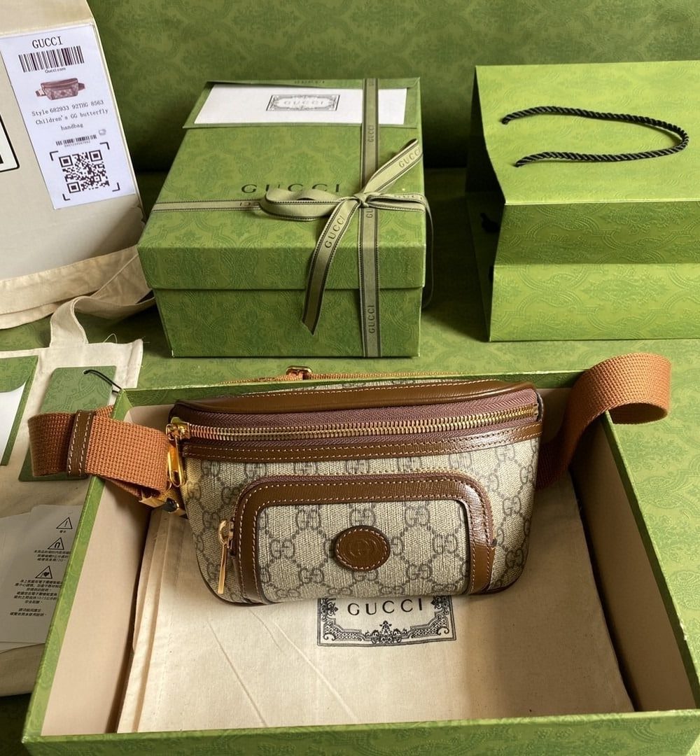 1:1 Replica Gucci Belt Bag With Interlocking G Beige And Ebony GG Supreme Canvas For Women 9in/23cm 682933 92THG 8563