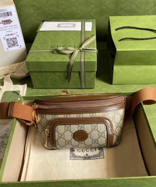 1:1 Replica Gucci Belt Bag With Interlocking G Beige And Ebony GG Supreme Canvas For Women 9in/23cm 682933 92THG 8563
