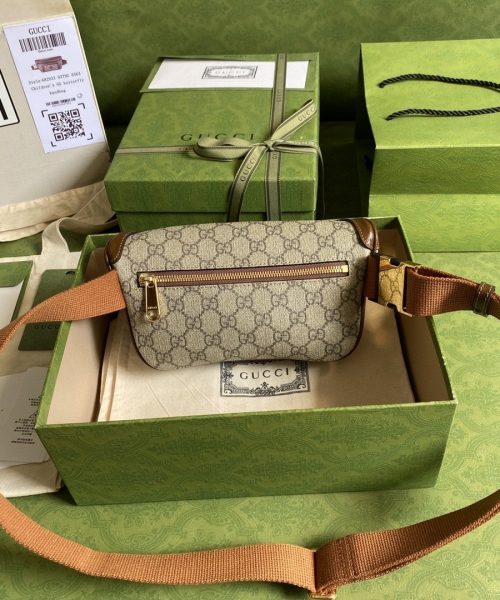 1:1 Replica Gucci Belt Bag With Interlocking G Beige And Ebony GG Supreme Canvas For Women 9in/23cm 682933 92THG 8563
