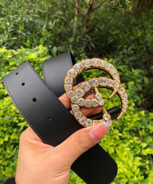 1:1 Replica Gucci Belt Beaded Double G Black GG, Women Belt ‎453260 DLX1T 9094