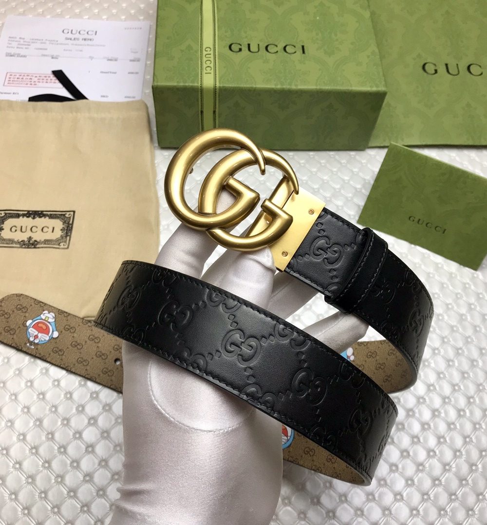 1:1 Replica Gucci Belt Signature With Double G Buckle Doreamon Black For Women, Women Belt