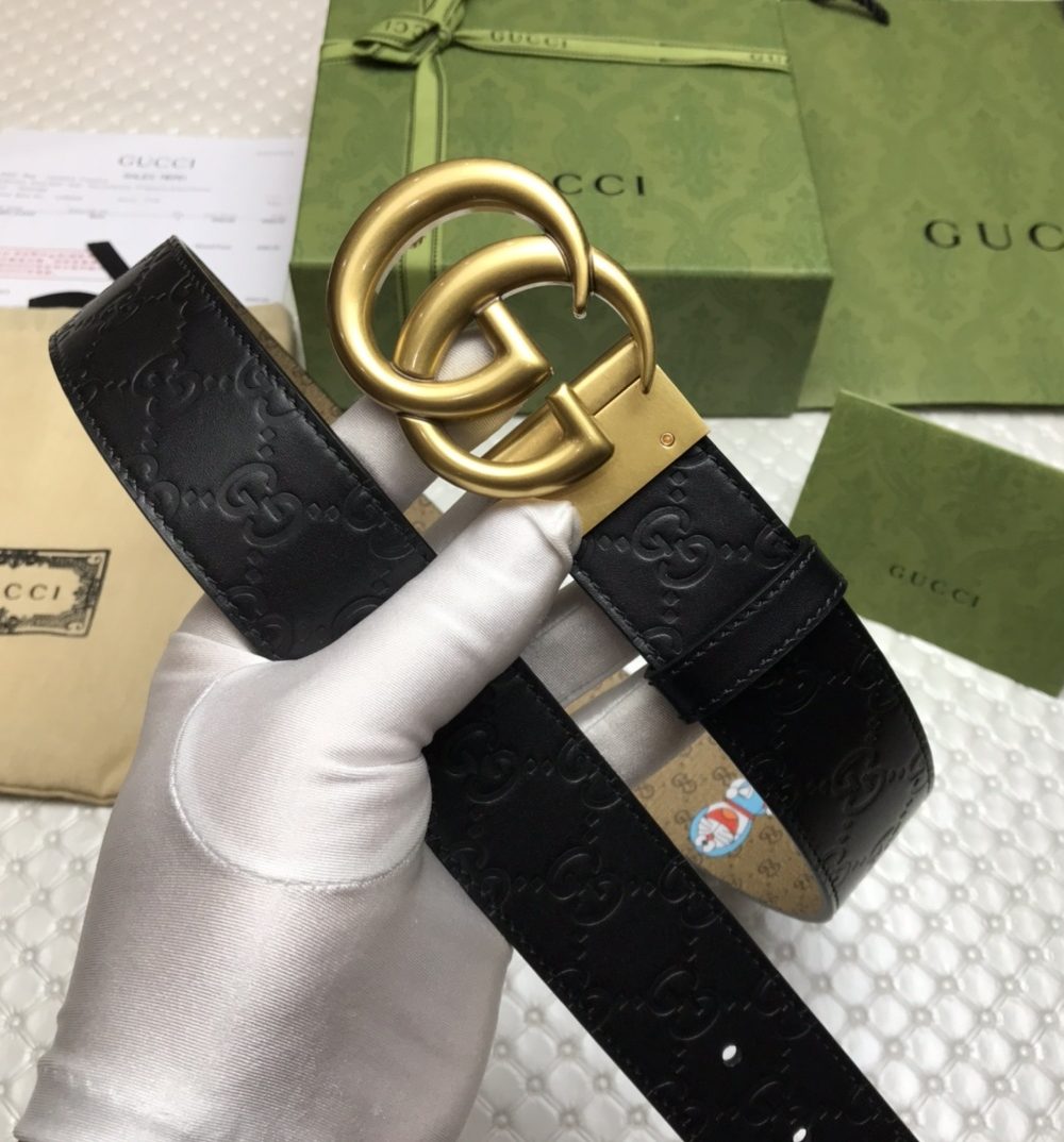 1:1 Replica Gucci Belt Signature With Double G Buckle Doreamon Black For Women, Women Belt