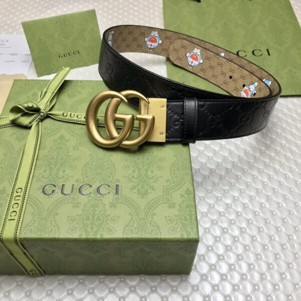 1:1 Replica Gucci Belt Signature With Double G Buckle Doreamon Black For Women, Women Belt