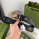 1:1 Replica Gucci Belt With Bee And Star Pattern And Interlocking G Buckle Black For Women, Women Belt
