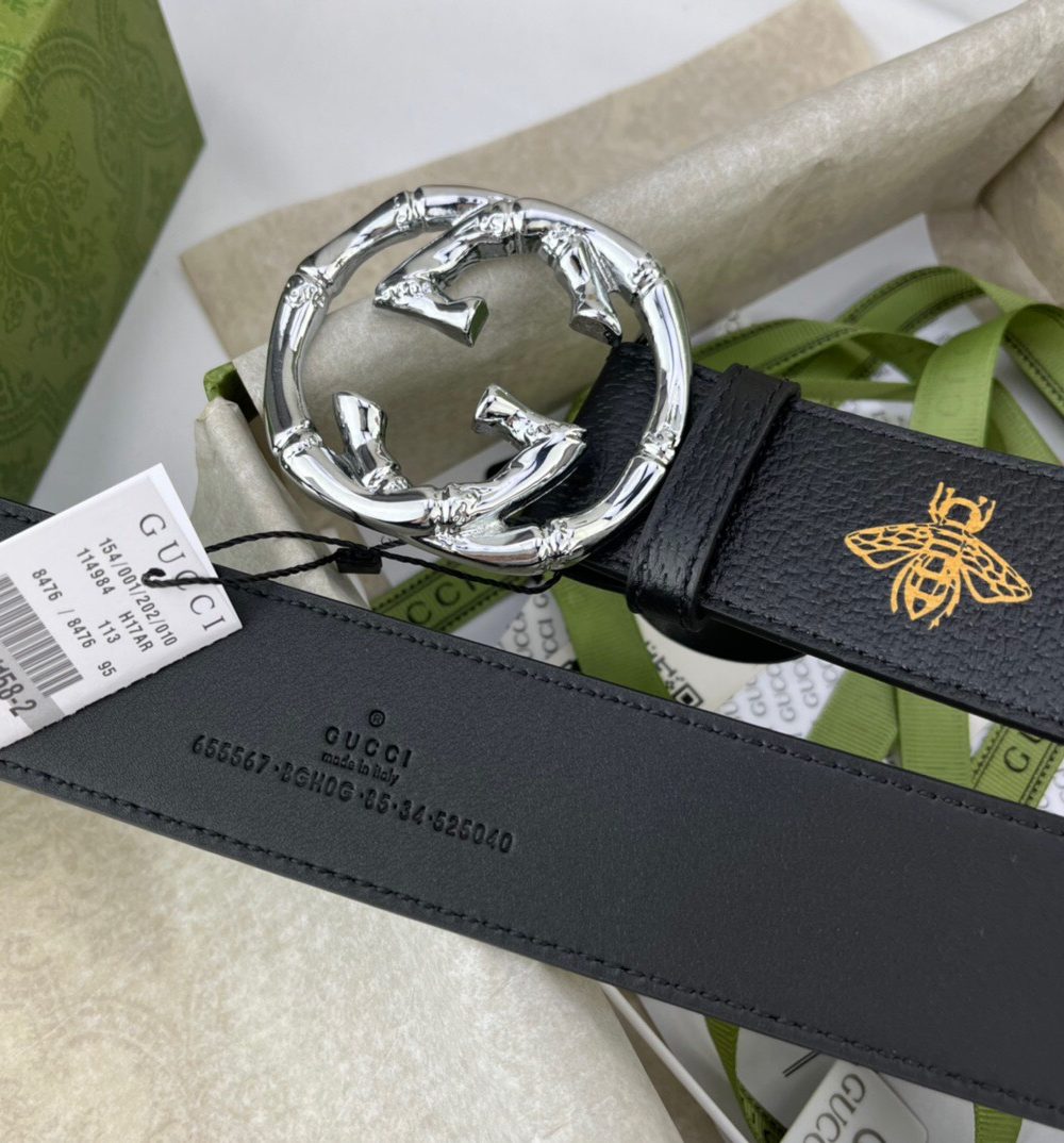 1:1 Replica Gucci Belt With Bee And Star Pattern And Interlocking G Buckle Black For Women, Women Belt