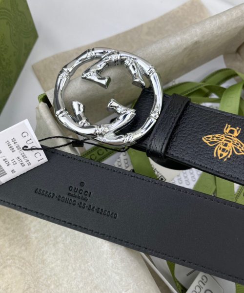 1:1 Replica Gucci Belt With Bee And Star Pattern And Interlocking G Buckle Black For Women, Women Belt