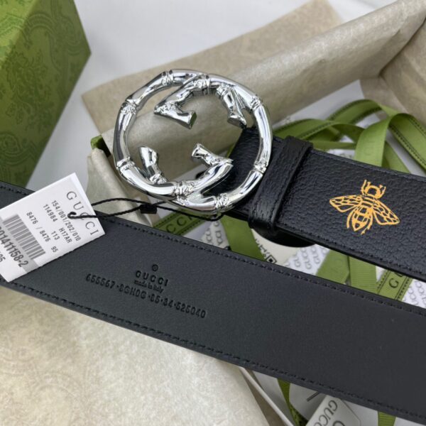 1:1 Replica Gucci Belt With Bee And Star Pattern And Interlocking G Buckle Black For Women, Women Belt